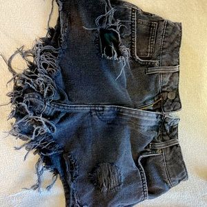 Black denim shorts